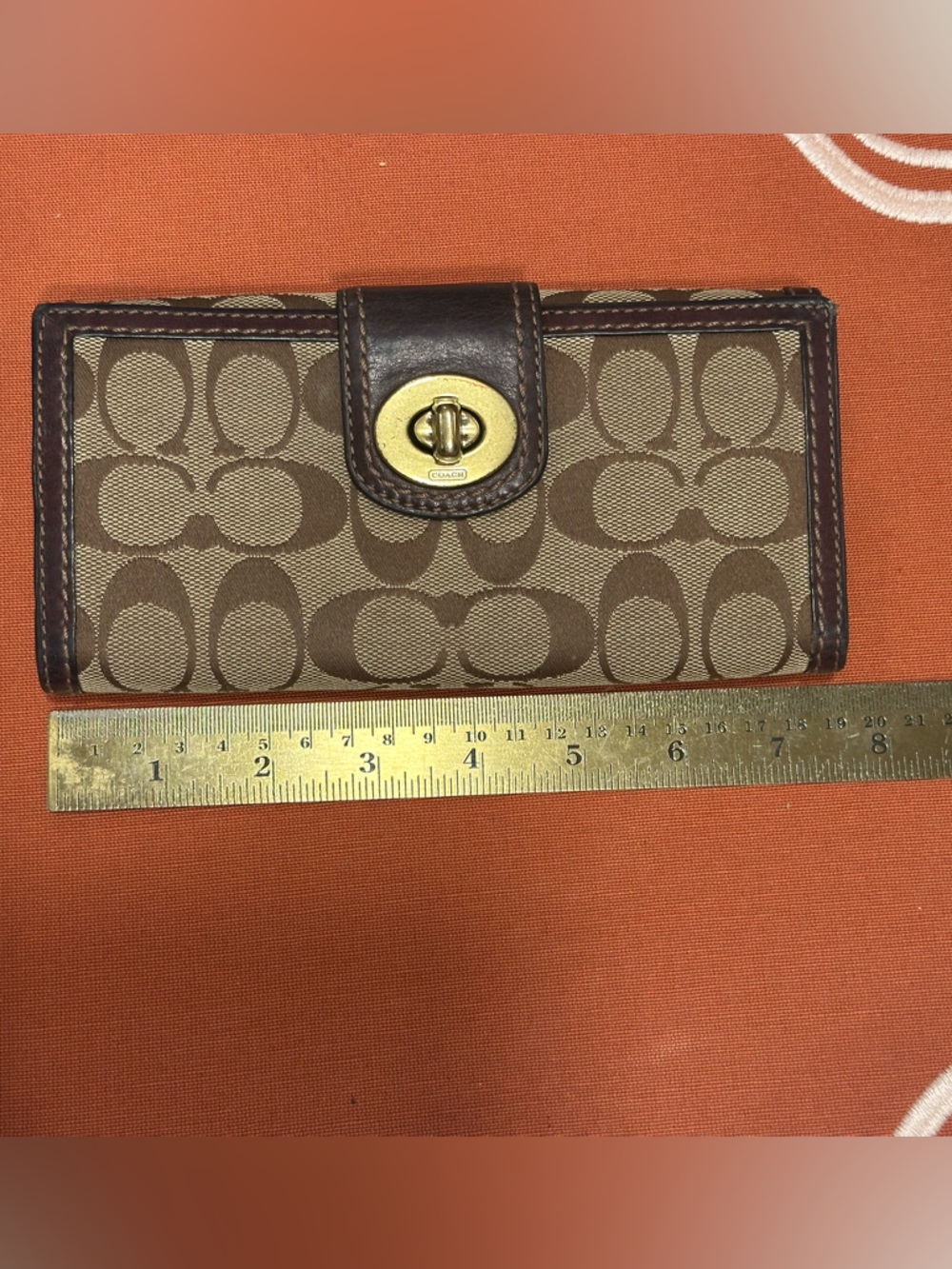 Coach Brown/Tan Signature Turnlock Continental Wallet - Picture 2 of 9